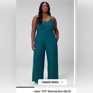 Fabletics black Wide-Leg Jumpsuit! With pockets!- shown in teal, and grey, navy